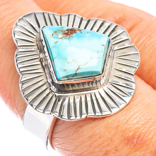Turquoise stone oval ring in .925 sterling silver with sunburst bezel