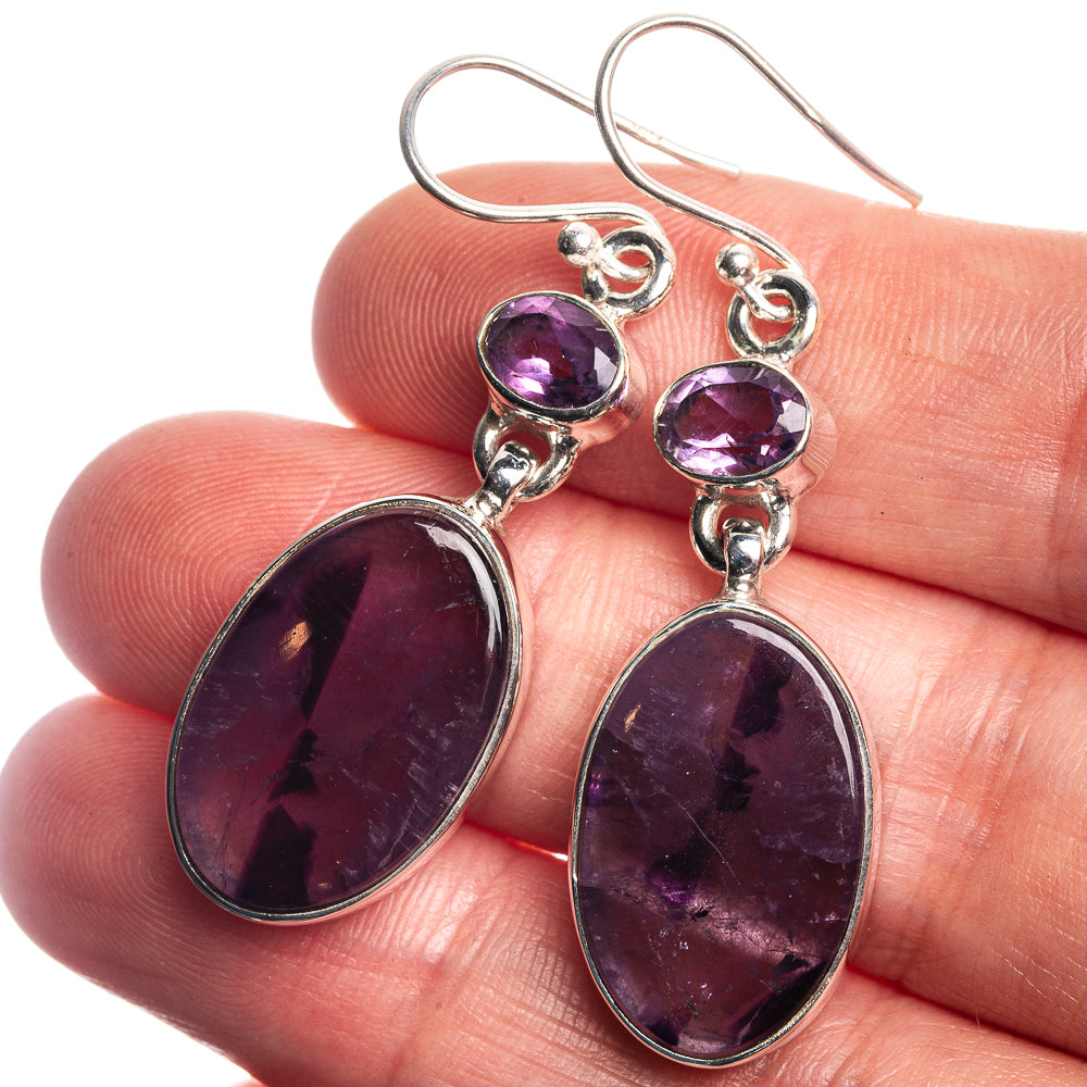 Sterling silver earrings with oval amethyst and round purple stones, with lever hooks