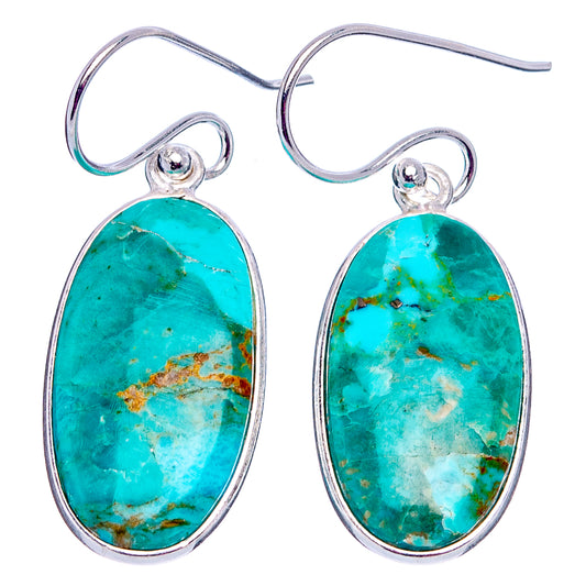 Turquoise oval stone dangle earrings with .925 sterling silver hooks and loops