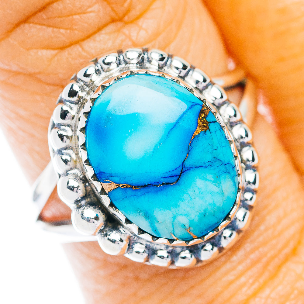 Southwestern Style Ice Blue Dahlia Turquoise Ring Size 8.75 (.925 Sterling Silver)