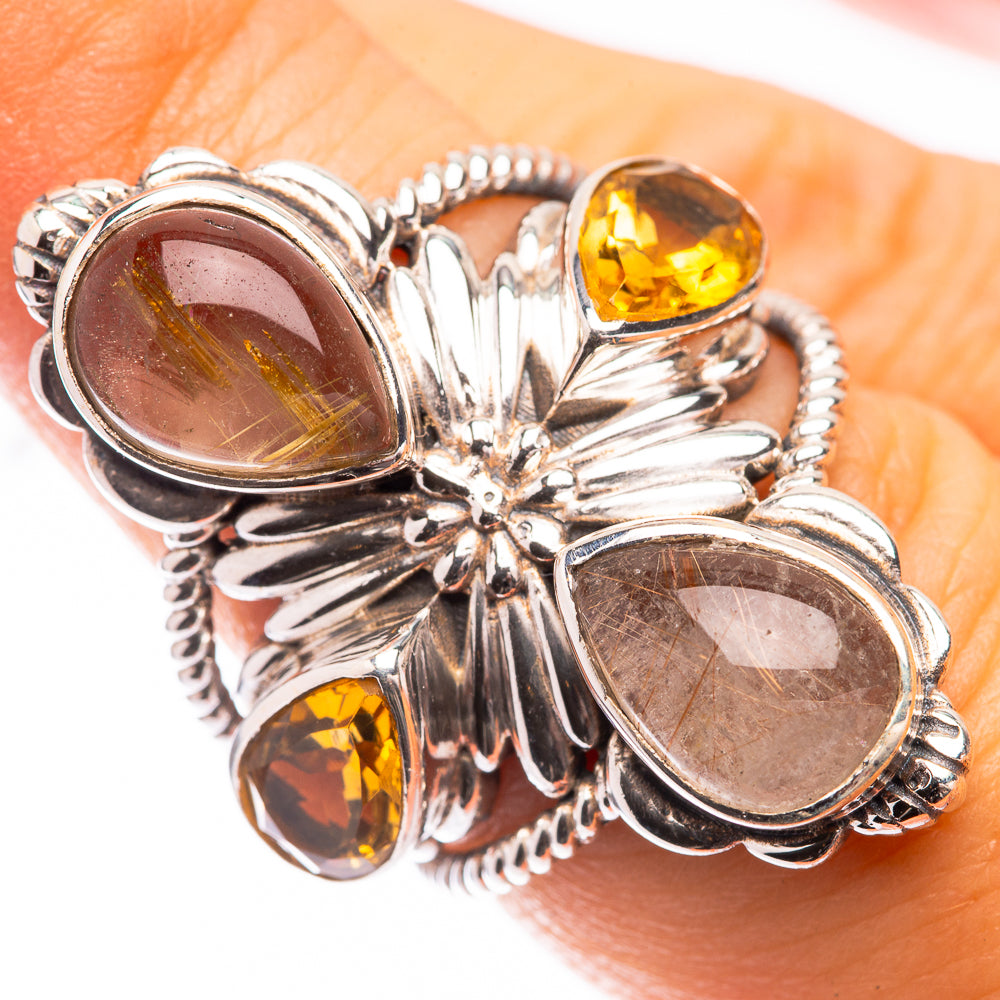 Large Rutilated Quartz, Citrine Ring Size 6.5 (925 Sterling Silver) R141398
