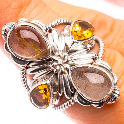 Large Rutilated Quartz, Citrine Ring Size 6.5 (925 Sterling Silver) R141398