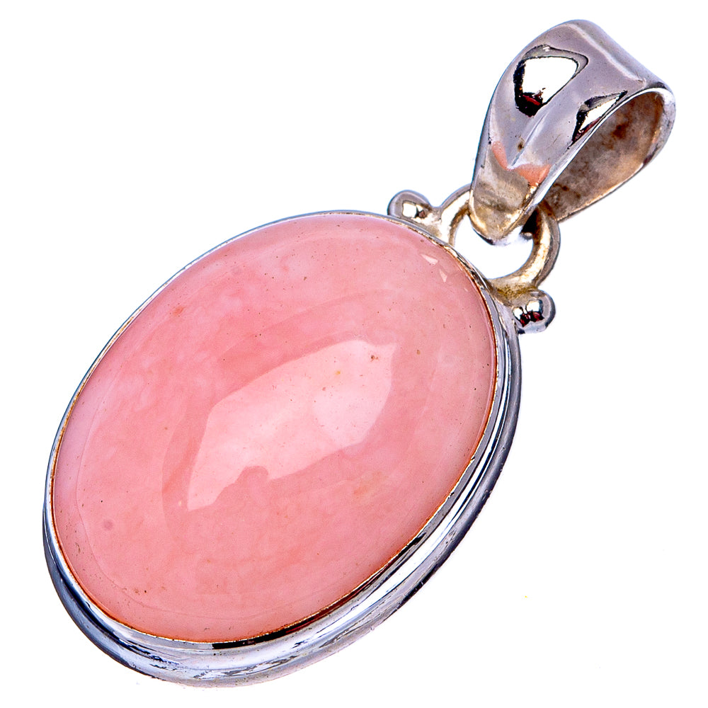 Oval pink opal pendant with polished .925 sterling silver bezel and bail