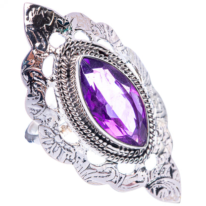 Amethyst faceted oval ring with 925 sterling silver patterned band