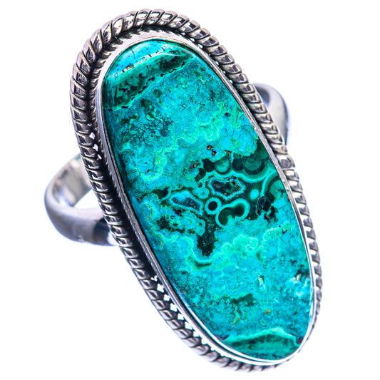 Large Malachite In Chrysocolla 925 Sterling Silver Ring Size 7.5