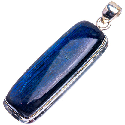 Labradorite pendant in 925 sterling silver, blue rectangular stone set in polished bezel