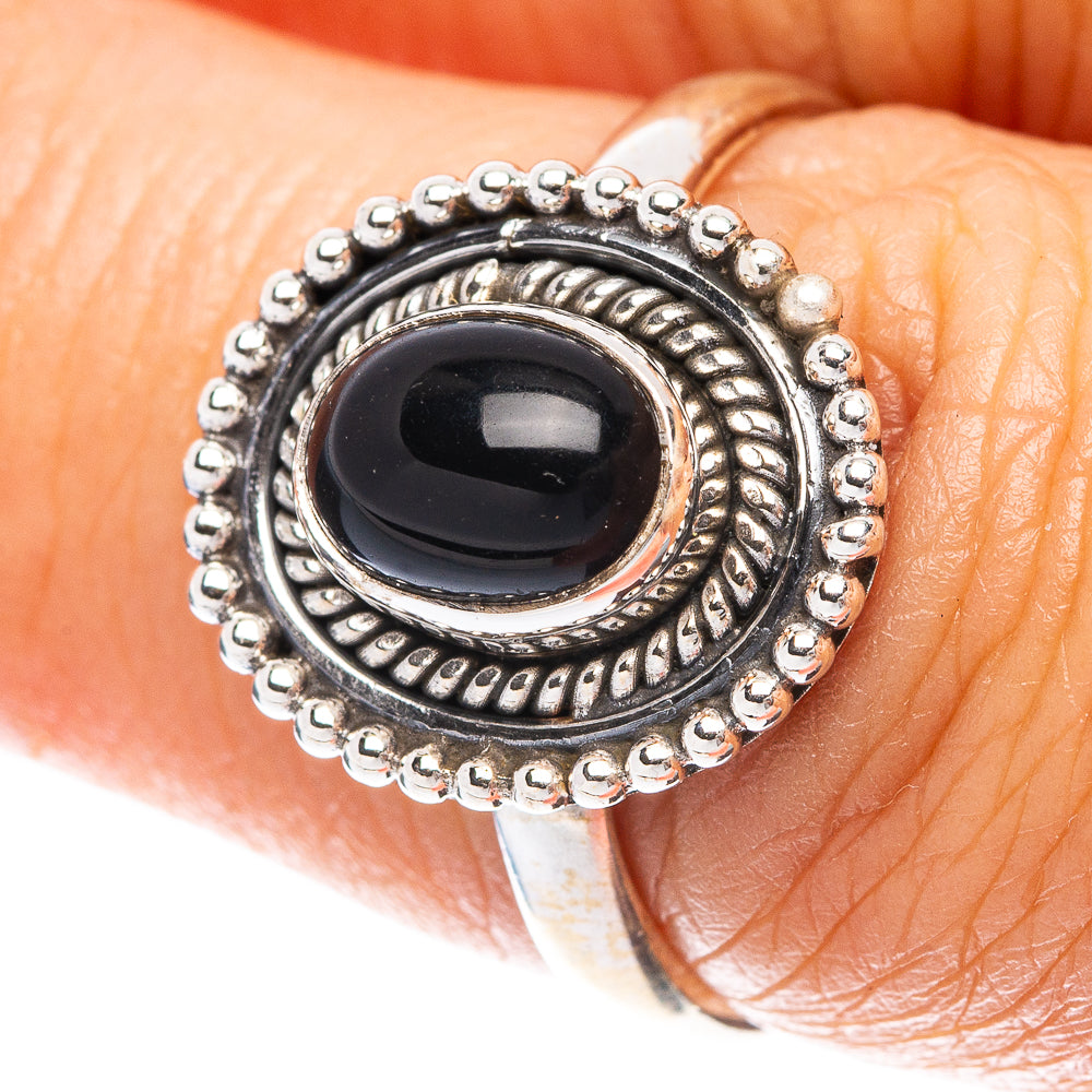 Black Onyx Dainty Ring Size 7 (925 Sterling Silver) R5977