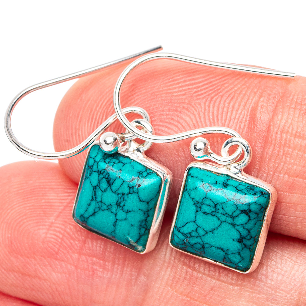 Turquoise howlite square drop earrings with 925 sterling silver hooks