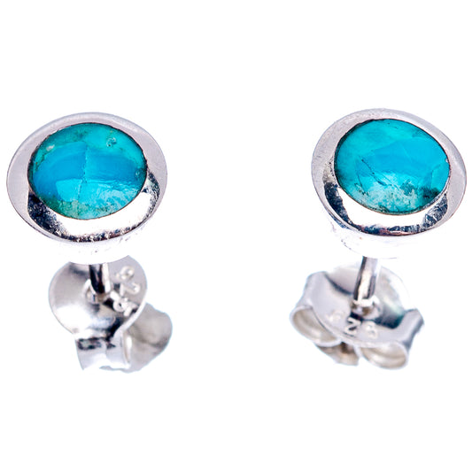 Turquoise oval stud earrings in .925 sterling silver, visible butterfly back clasps