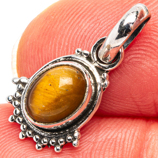 Tiger's Eye dainty pendant, .925 sterling silver with oval amber stone bezel