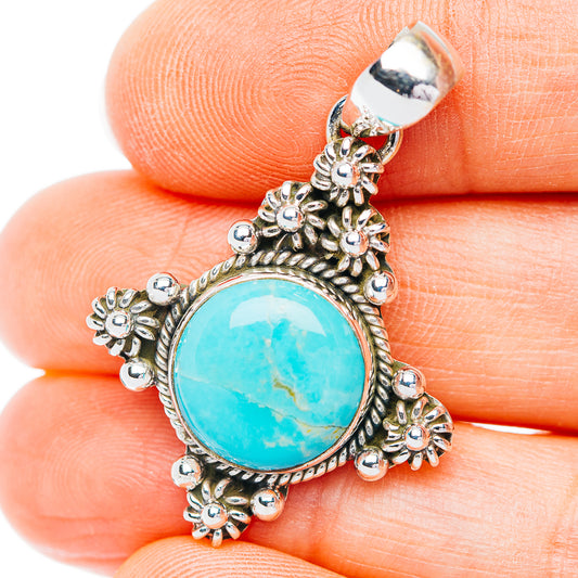 Southwestern Style Kingman Turquoise Pendant 1 3/8" (.925 Sterling Silver)