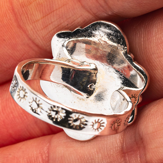 Exclusive Southwestern Style Hubei Turquoise Ring Size 8 Adjustable (.925 Sterling Silver)