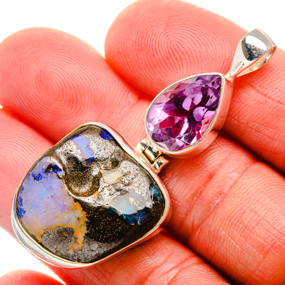 Boulder Opal, Amethyst Pendant 2" (925 Sterling Silver) PD38213