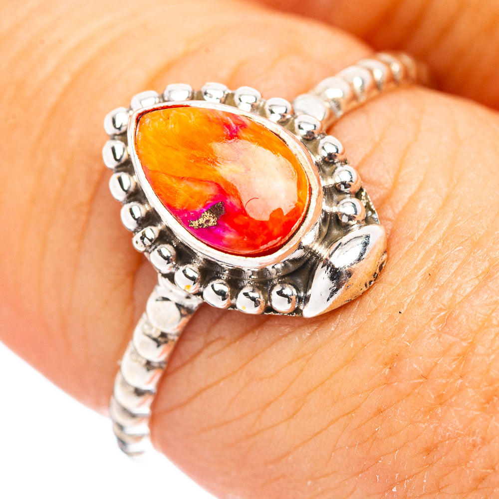 Dainty Pink Dahlia Turquoise Ring Size 8 (.925 Sterling Silver)