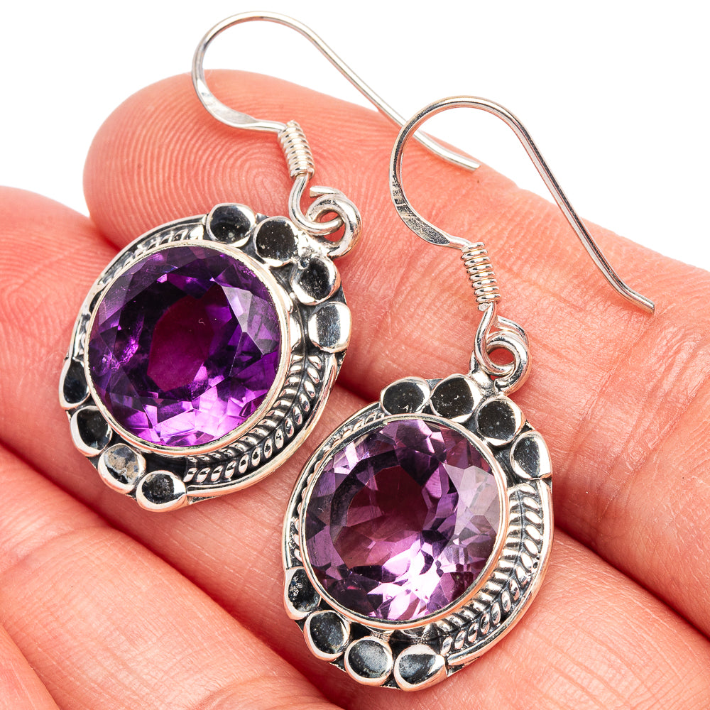 Faceted Amethyst 925 Sterling Silver Earrings 1 3/8" (925 Sterling Silver) E2176