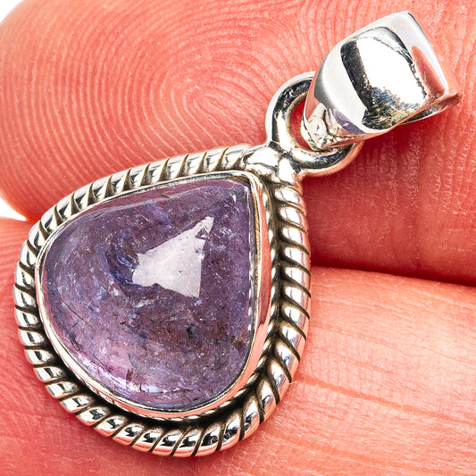 Sterling silver tanzanite teardrop pendant with purple-blue gemstone and rope bezel
