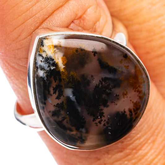 Premium Dendritic Moss Agate Ring Size 10 Adjustable (.925 Sterling Silver)