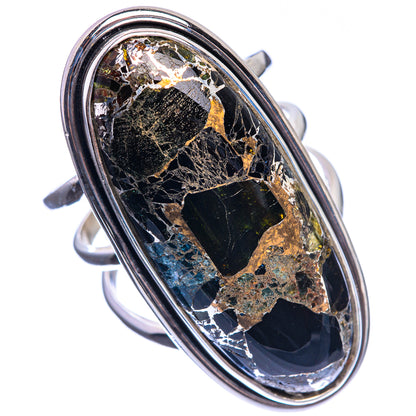 Large Copper Black Onyx 925 Sterling Silver Ring Size 9
