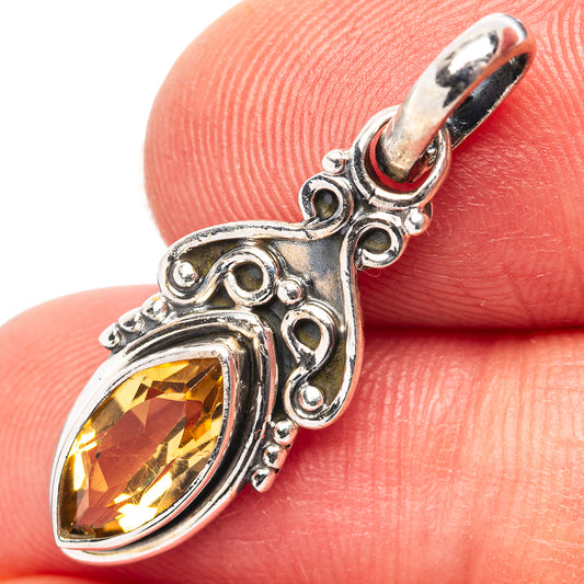 Citrine pendant in .925 sterling silver with oval yellow gemstone and ornate frame