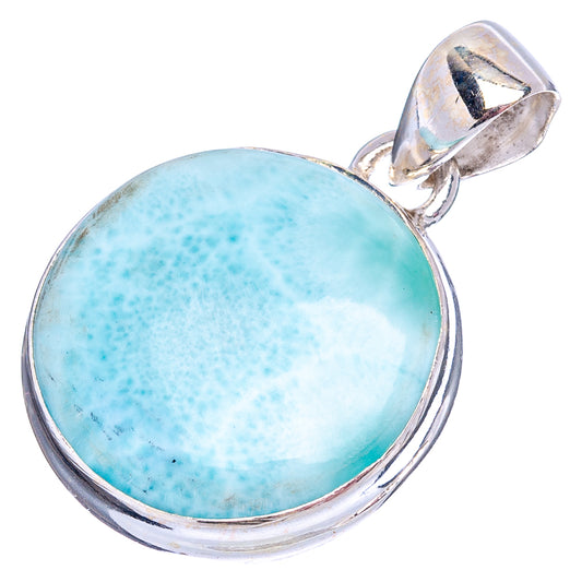Sterling silver larimar pendant with round bezel and open bail, sky-blue cabochon