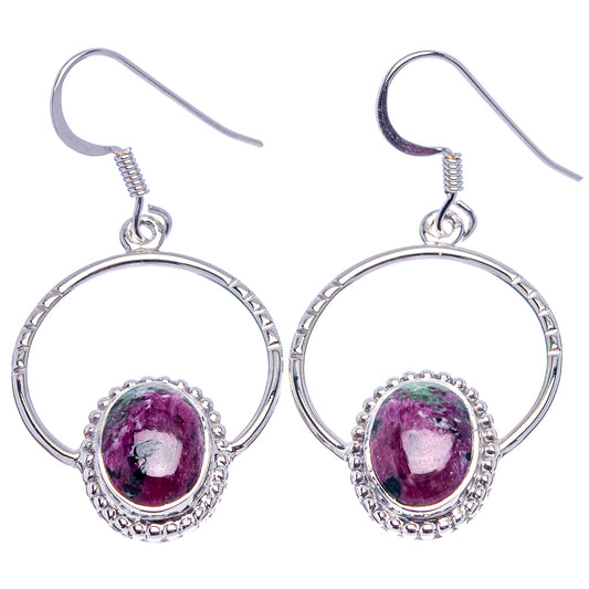 0.925 sterling silver hoop earrings with purple oval stone cabochon and textured halo