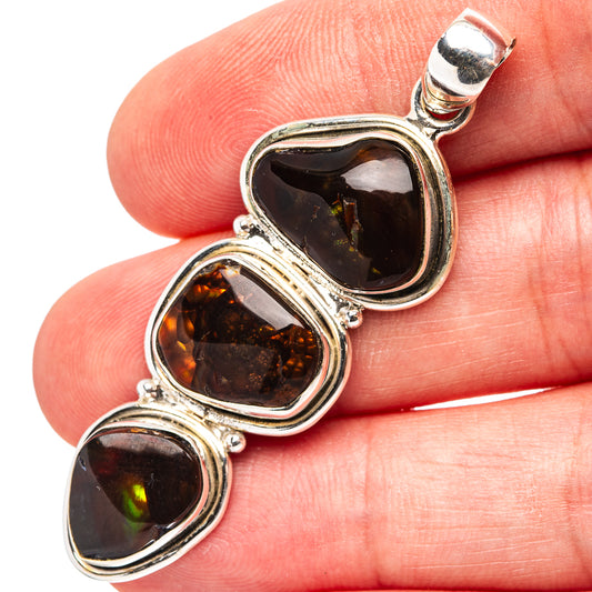 Fire agate pendant in .925 sterling silver with three oval stones in bezel setting