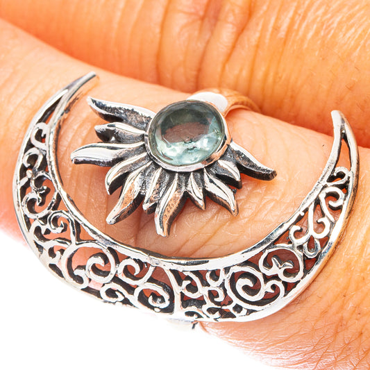 Blue Topaz Moon Sun Dainty Ring Size 7 Adjustable (925 Sterling Silver) R5241