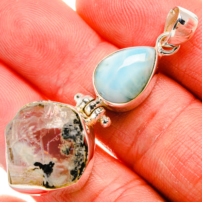 Herkimer Diamond, Larimar Pendant 2" (925 Sterling Silver) PD38063