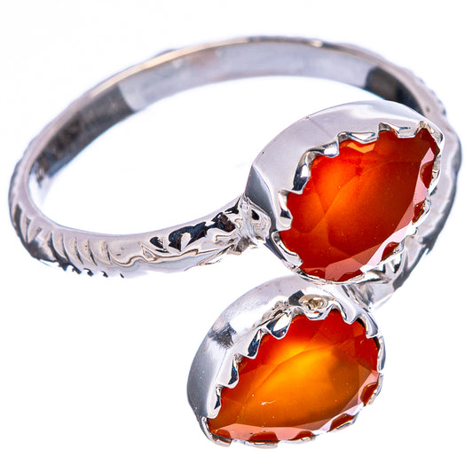 Sterling silver ring with two faceted orange-red carnelian teardrop stones