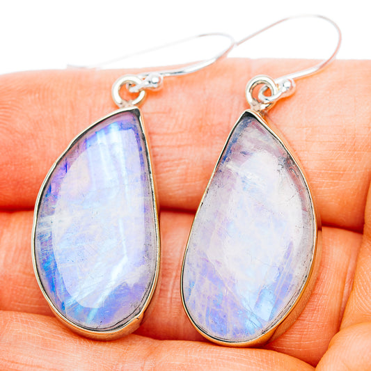 Rainbow Moonstone Earrings 1 5/8" (German Silver)
