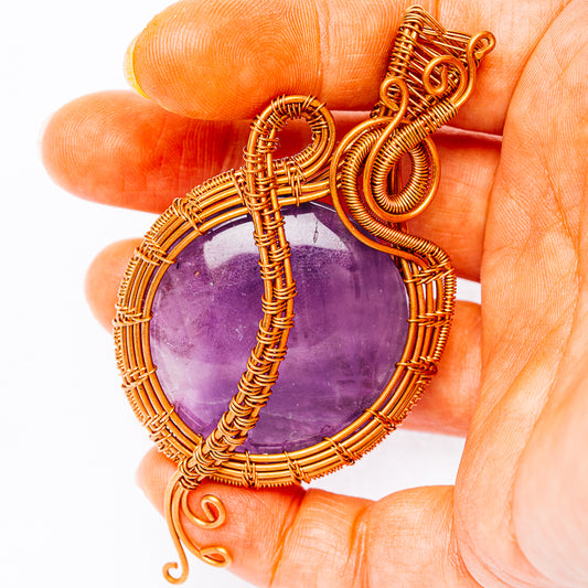 Dark Amethyst Wire Wrap Pendant 3 1/4" (Copper)