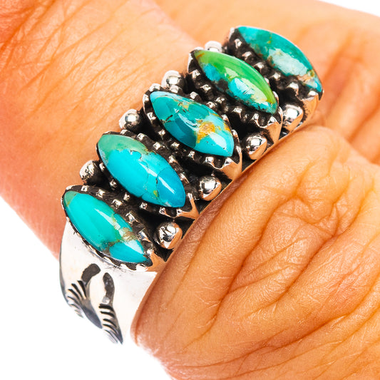 Turquoise oval-stone sterling silver ring with scalloped setting, size 6.5