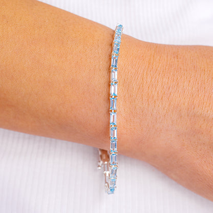 Premium Blue Topaz Tennis Bracelet 7 1/4" (.925 Sterling Silver)