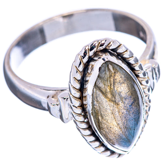 Sterling silver labradorite ring, oval gray-gold stone, braided bezel detail