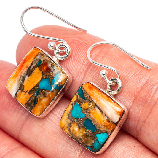 Spiny Oyster Turquoise Earrings 1 1/8" (925 Sterling Silver) E1723