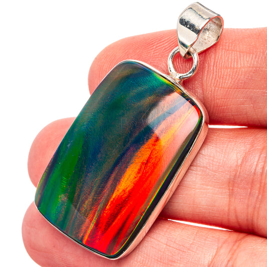 925 sterling silver opal pendant with rectangular iridescent rainbow stone and bail