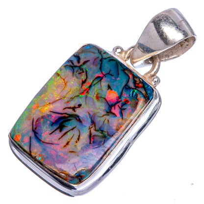 Sterling silver opal pendant with rectangular multicolor stone, side view of bail