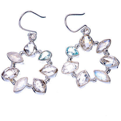 Premium Rainbow Moonstone, Herkimer Diamond, Blue Topaz 925 Sterling Silver Earrings 1 5/8" (925 Sterling Silver) E1224