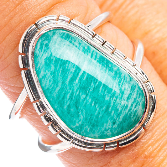 Amazonite oval ring, .925 sterling silver, turquoise-green stone, size 8.75.