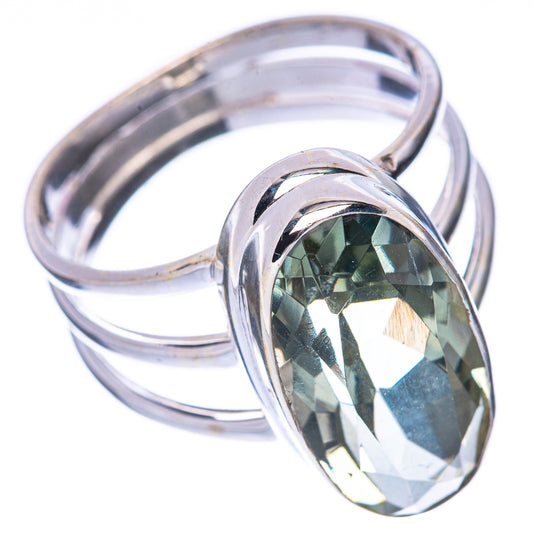 Faceted Green Amethyst Ring Size 9 (925 Sterling Silver) R1689