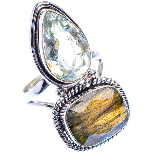 Large Labradorite, Green Amethyst 925 Sterling Silver Ring Size 8.25 (925 Sterling Silver) RING140455