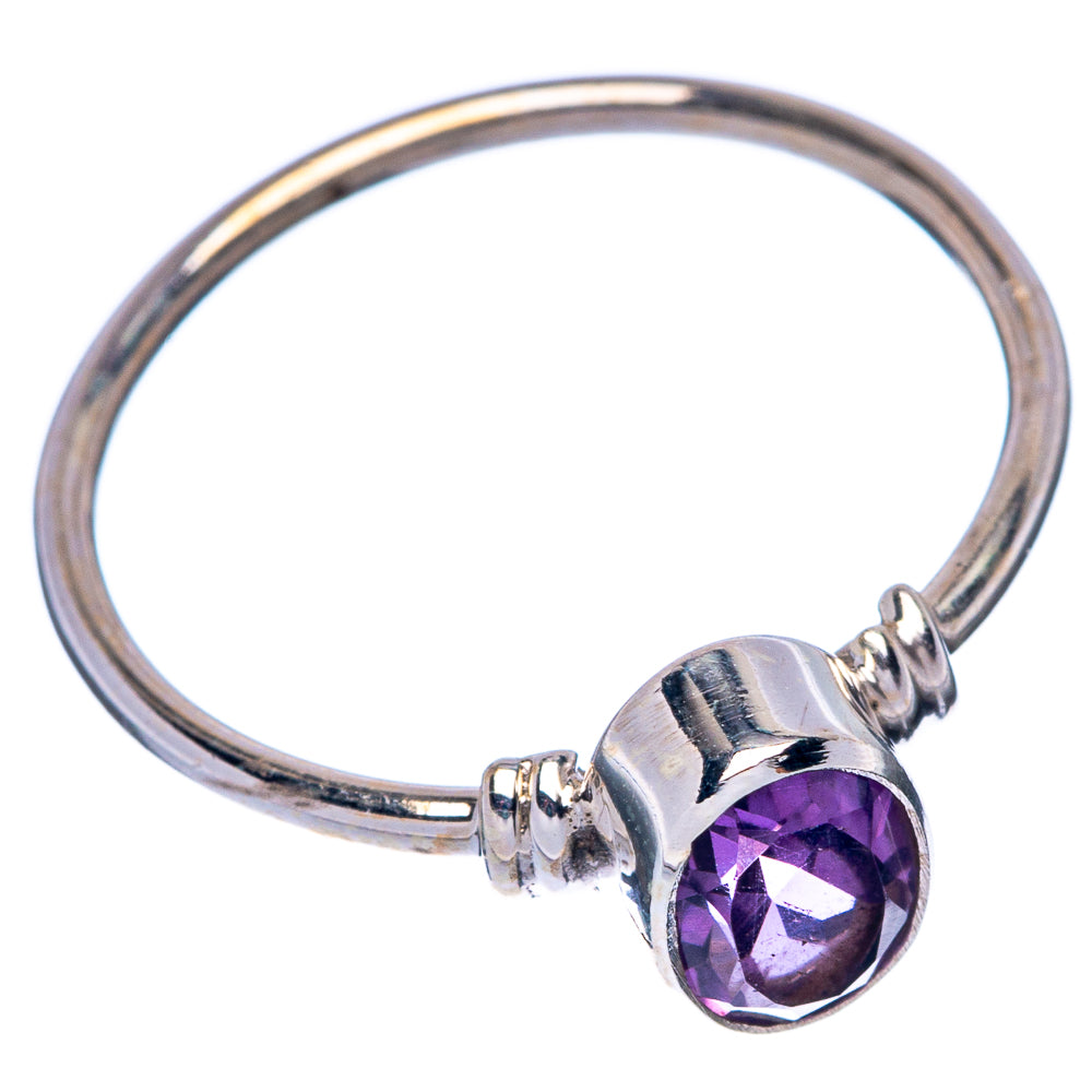 Silver ring with oval faceted amethyst bezel and slim open band