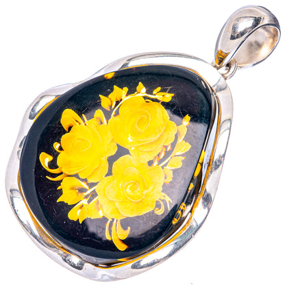 Amber Intaglio Rose Pendant 2 1/8" (925 Sterling Silver) P42584