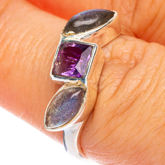 Faceted Amethyst, Labradorite Ring Size 6.75 (925 Sterling Silver) R1195
