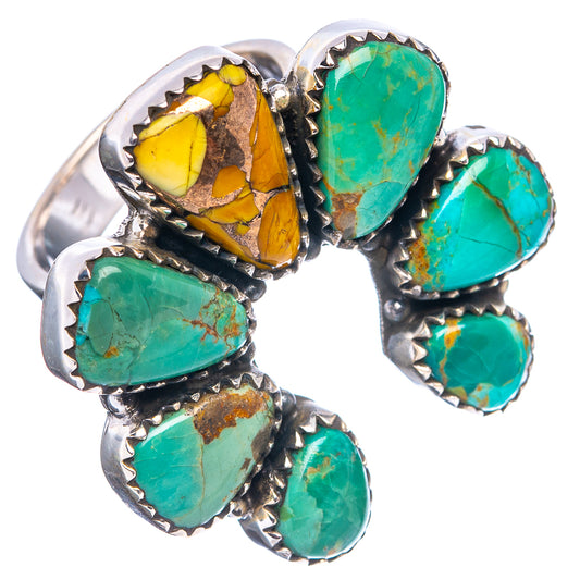 Turquoise horseshoe ring with five oval turquoise stones and silver bezel settings
