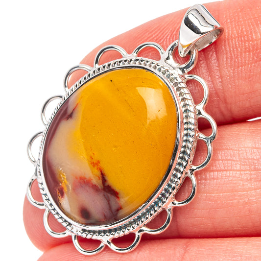 Sterling silver mookaite pendant with oval amber-purple cabochon and scalloped bezel