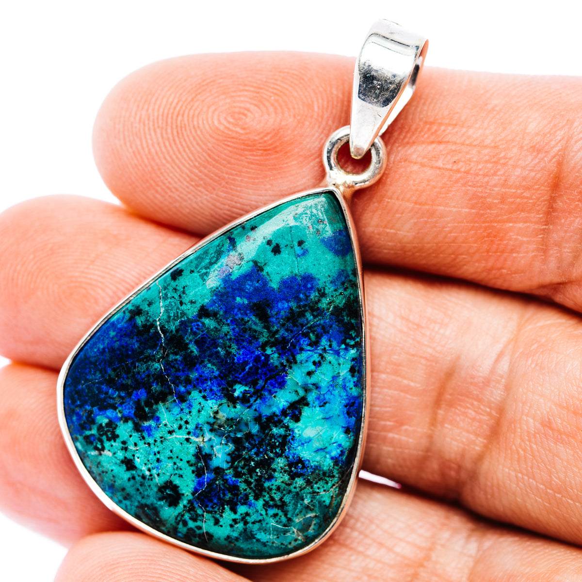 Large Premium Bluebird Azurite Pendant 1 7/8" (.925 Sterling Silver)