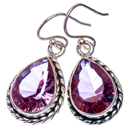 Faceted lab alexandrite teardrop drop earrings with purple gemstones, silver hook backs