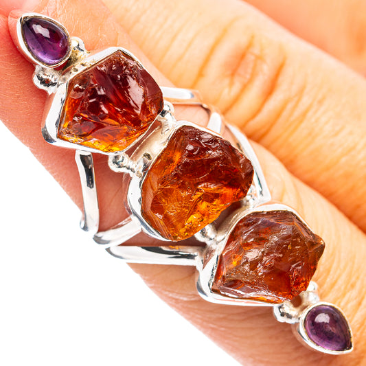 Sterling silver ring with orange rough citrine stones and purple amethyst accents