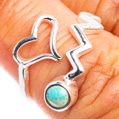 Turquoise Heart Dainty Ring Size 5 Adjustable (.925 Sterling Silver)